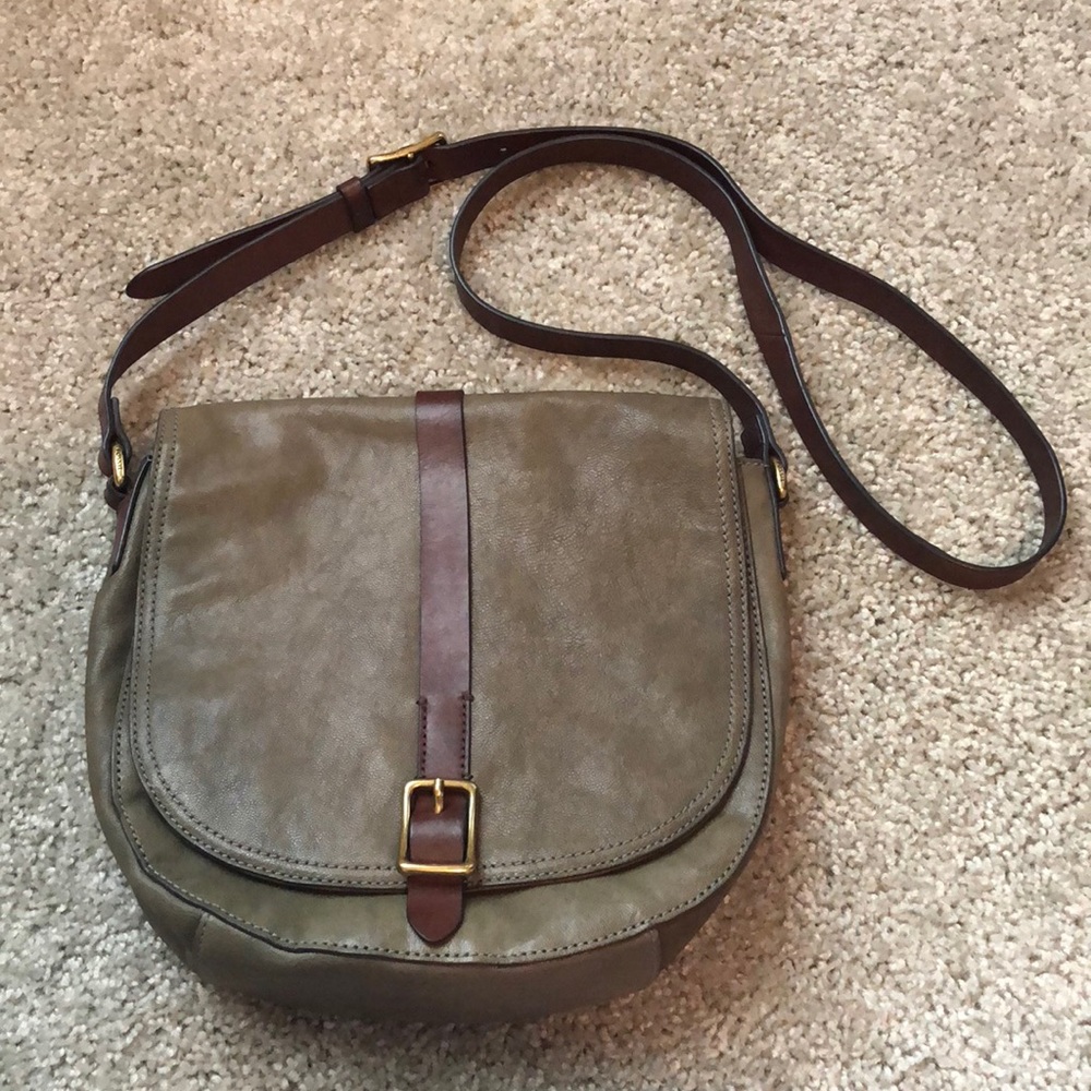 Fossil Olive Green Leather Flap Crossbody